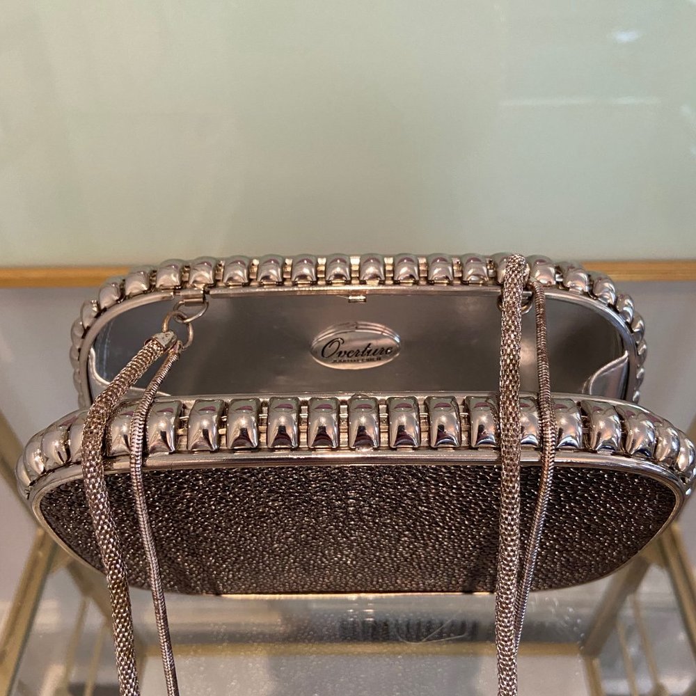 Judith Leiber Overture Cassandra Silver Metallic Embossed Minaudiere
